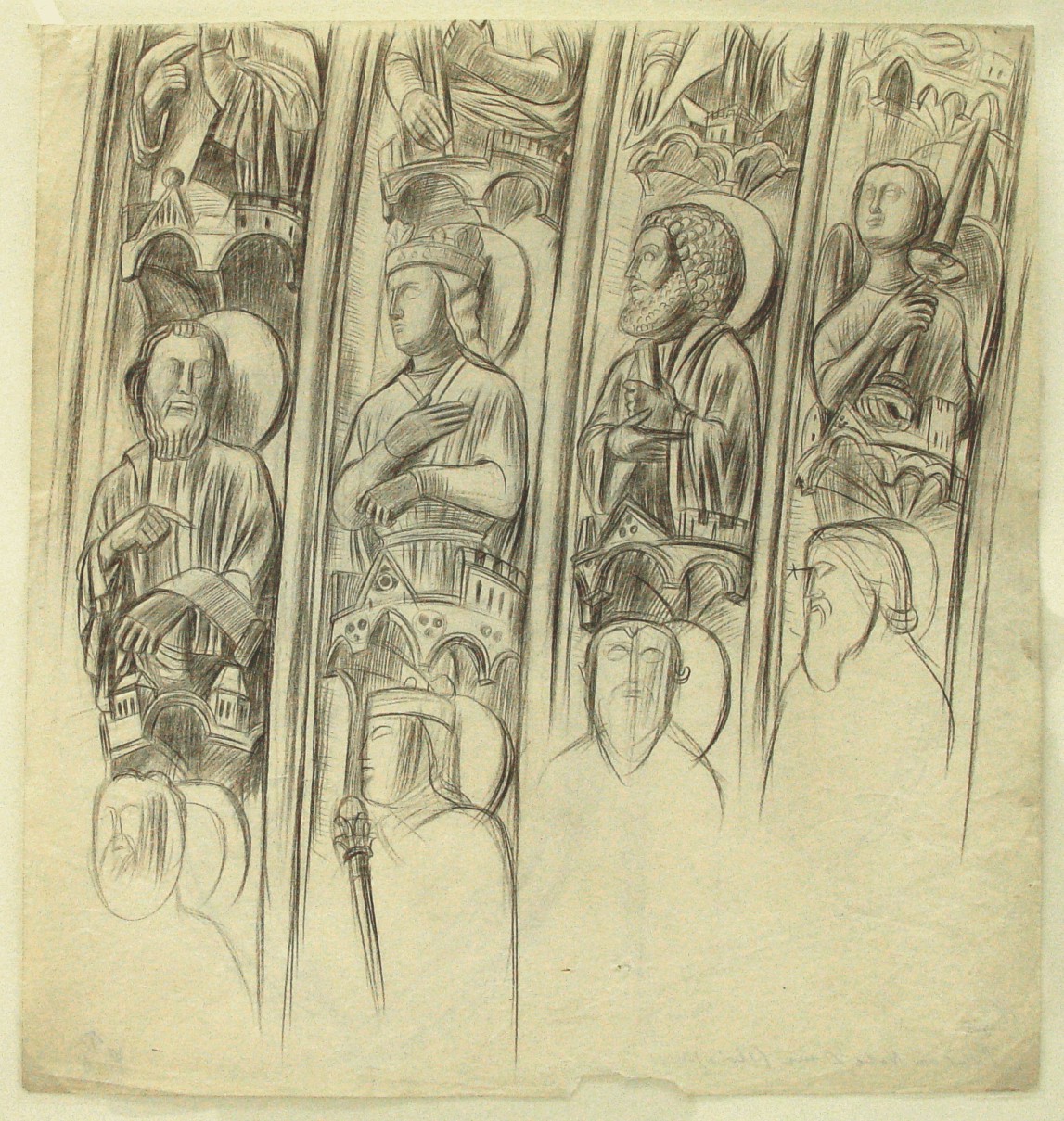 Karl Hubbuch, hinten von K. H. mit Scriptol betitelt. 14_Portal von Notre Dame -Paris-, ca. 1926, Bleistift, 43 x 41 cm, Nachlassstempel